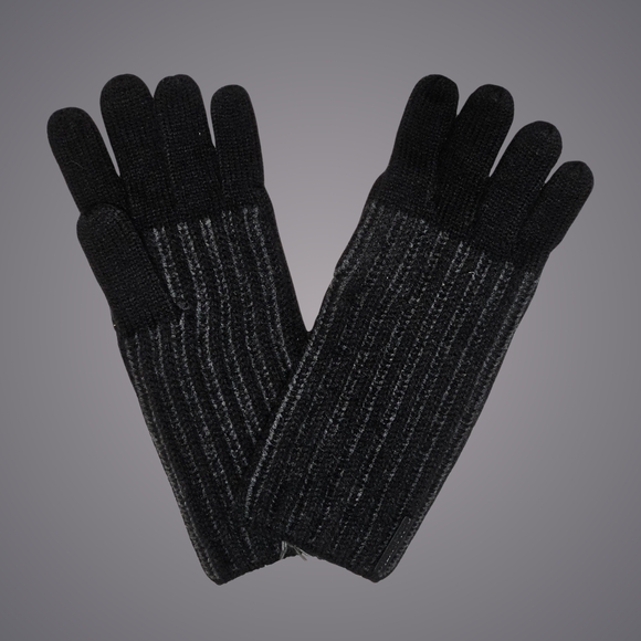 All Saints Gloves Black Charcoal Wool Blend Plaited Rib Gift Outdoor Grunge New